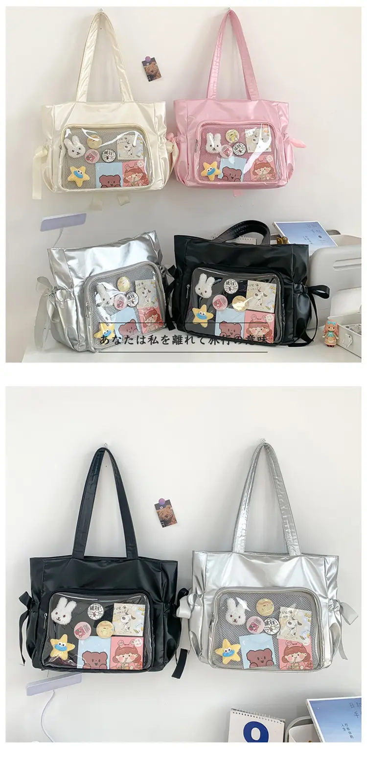 Japanese Ballet Style Puffy Tote Bag for Girls Black — feature 39