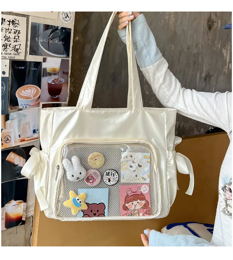 Japanese Ballet Style Puffy Tote Bag for Girls Black — feature 4