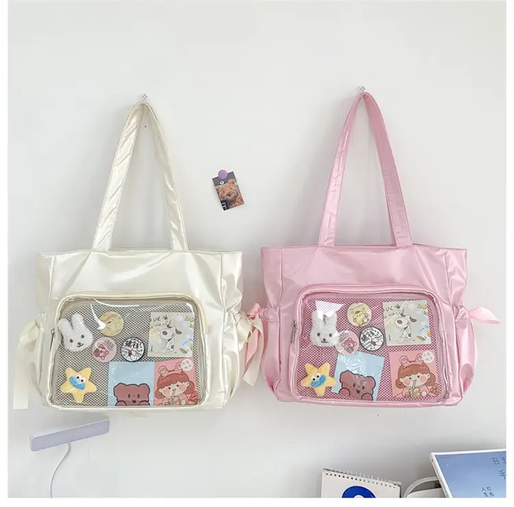 Japanese Ballet Style Puffy Tote Bag for Girls Black — feature 40