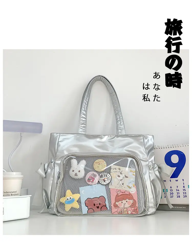 Japanese Ballet Style Puffy Tote Bag for Girls Black — feature 44