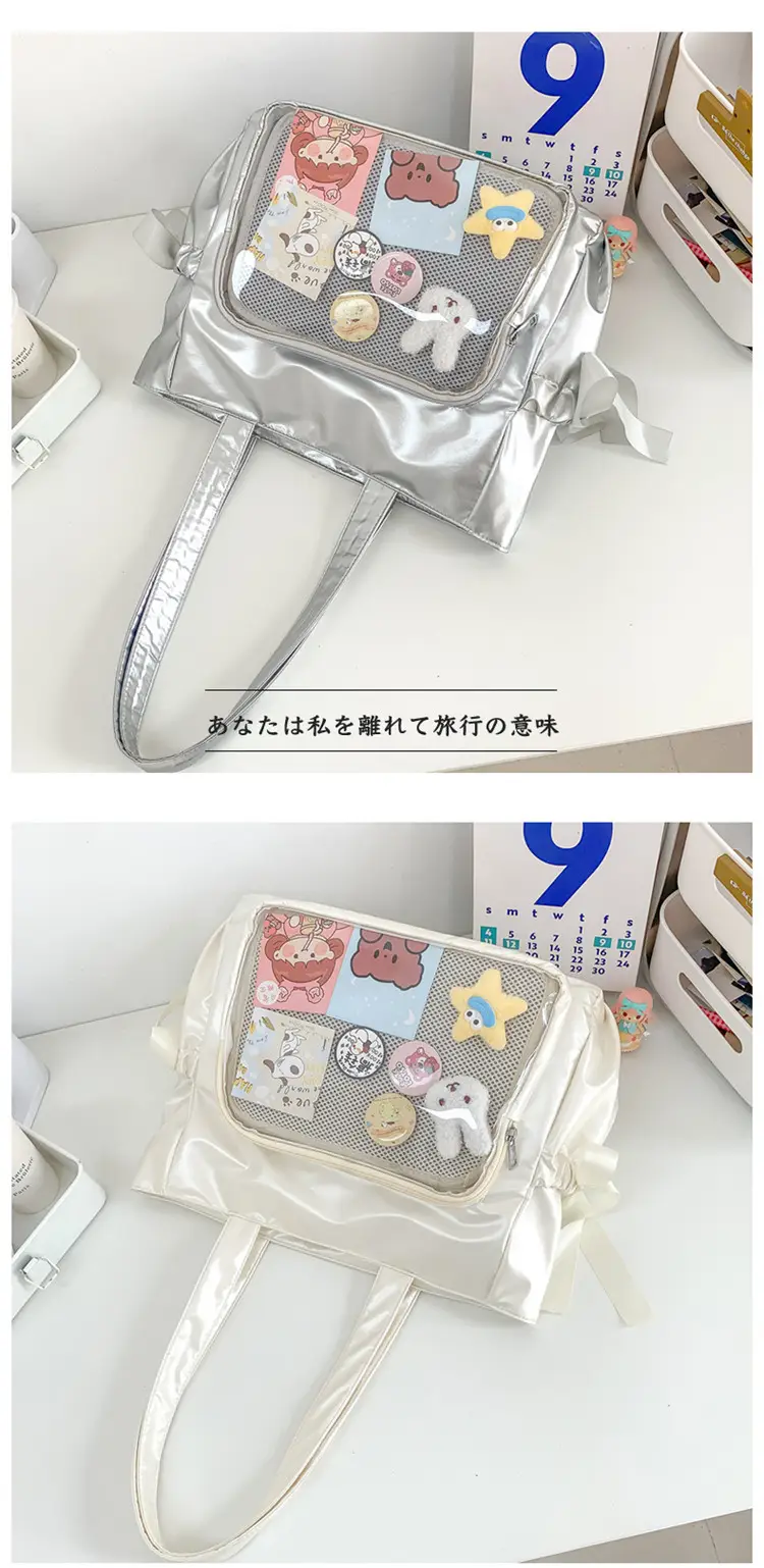 Japanese Ballet Style Puffy Tote Bag for Girls Black — feature 45