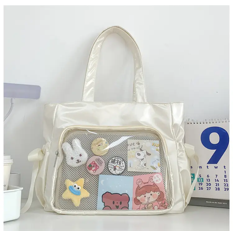 Japanese Ballet Style Puffy Tote Bag for Girls Black — feature 46