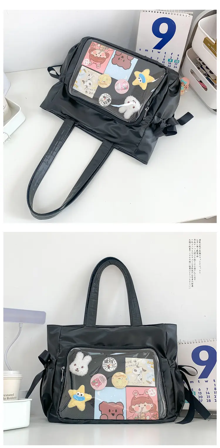 Japanese Ballet Style Puffy Tote Bag for Girls Black — feature 47