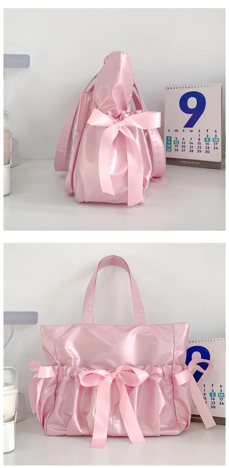 Japanese Ballet Style Puffy Tote Bag for Girls Black — feature 49
