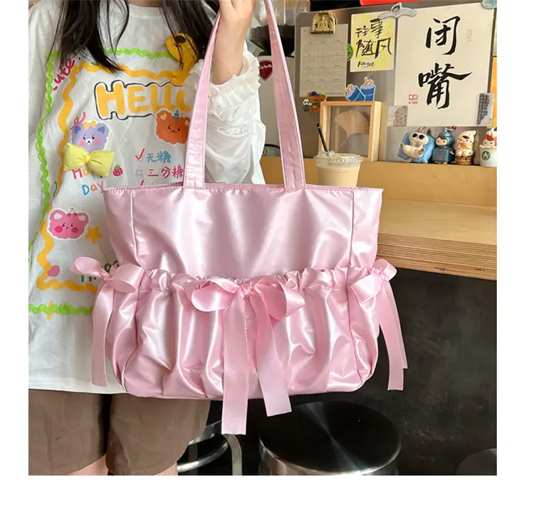 Japanese Ballet Style Puffy Tote Bag for Girls Black — feature 6