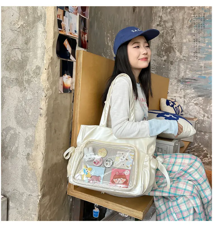 Japanese Ballet Style Puffy Tote Bag for Girls Black — feature 7
