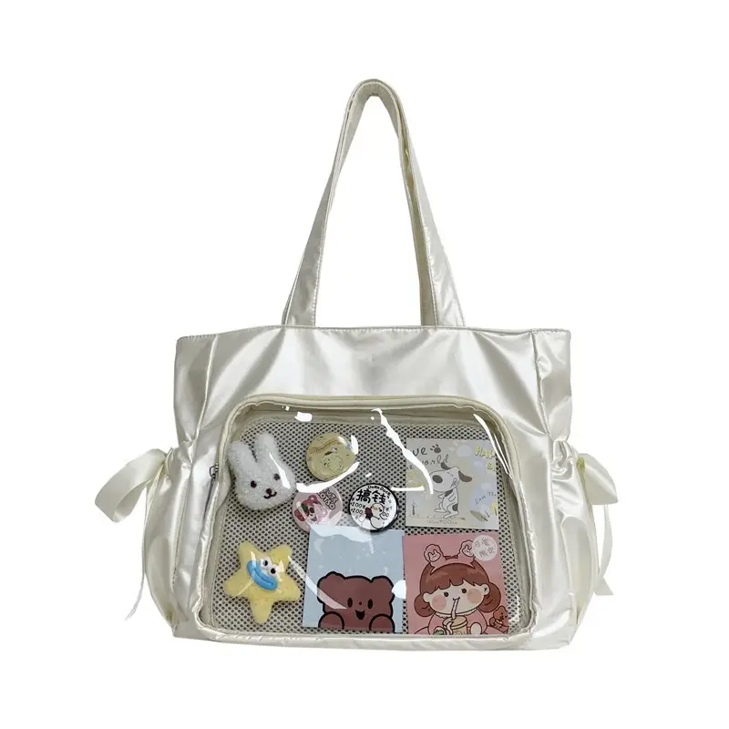 Japanese Ballet Style Puffy Tote Bag for Girls Black