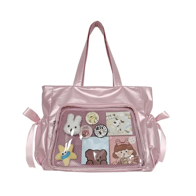 Japanese Ballet Style Puffy Tote Bag for Girls Black