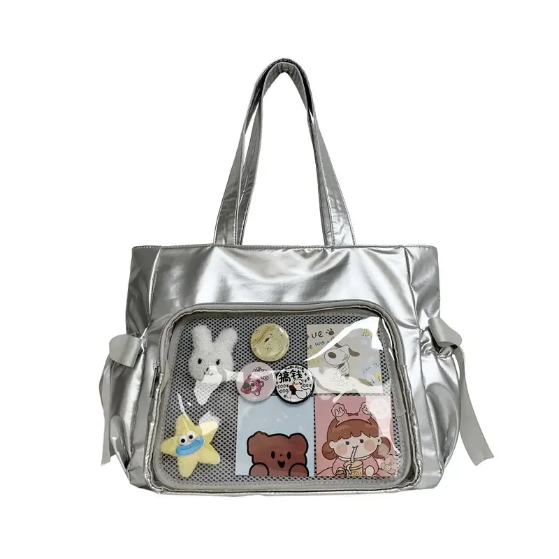 Japanese Ballet Style Puffy Tote Bag for Girls Black