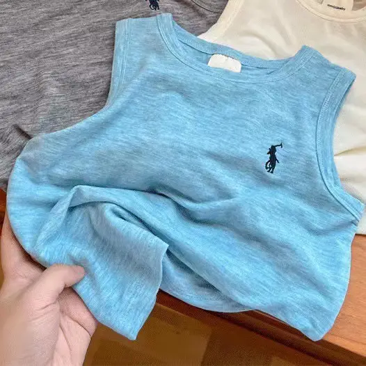 2025 Summer Boys Vest Mask T-Shirt Blue White Grey - Image 2
