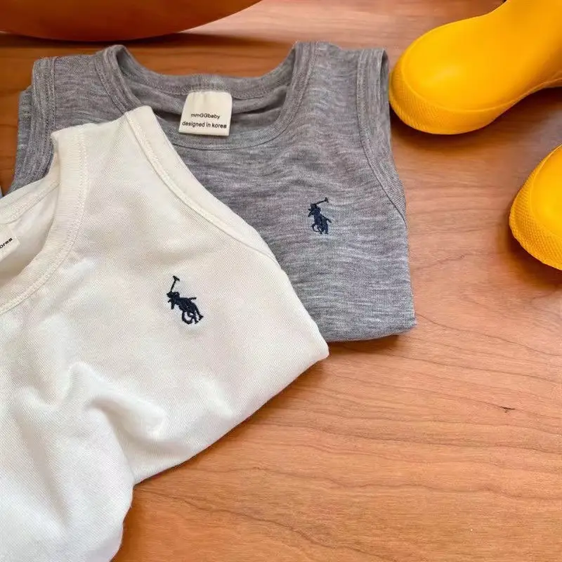 2025 Summer Boys Vest Mask T-Shirt Blue White Grey — feature 6