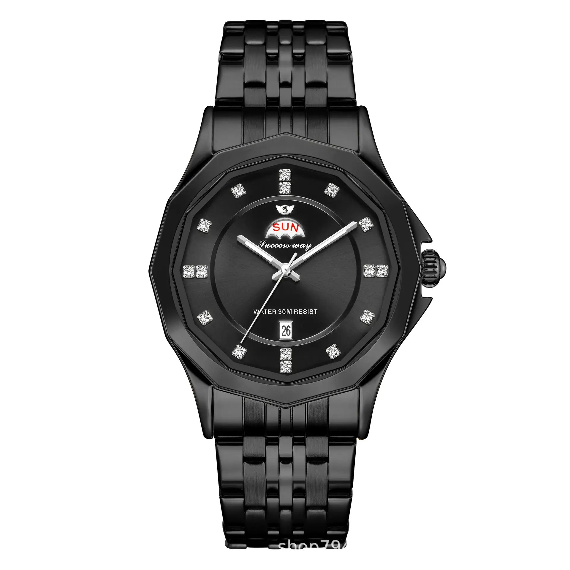 Men's Gold Silver Diamond Watch with Steel Belt - Image 4