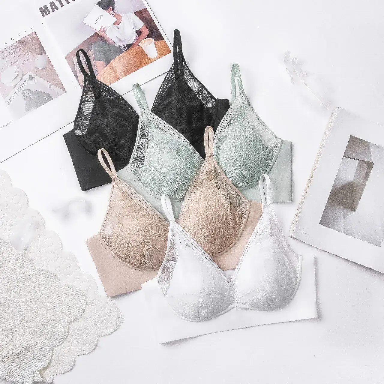 Summer Lace Triangle Cup Bra Large Chest No Trace - Image 6