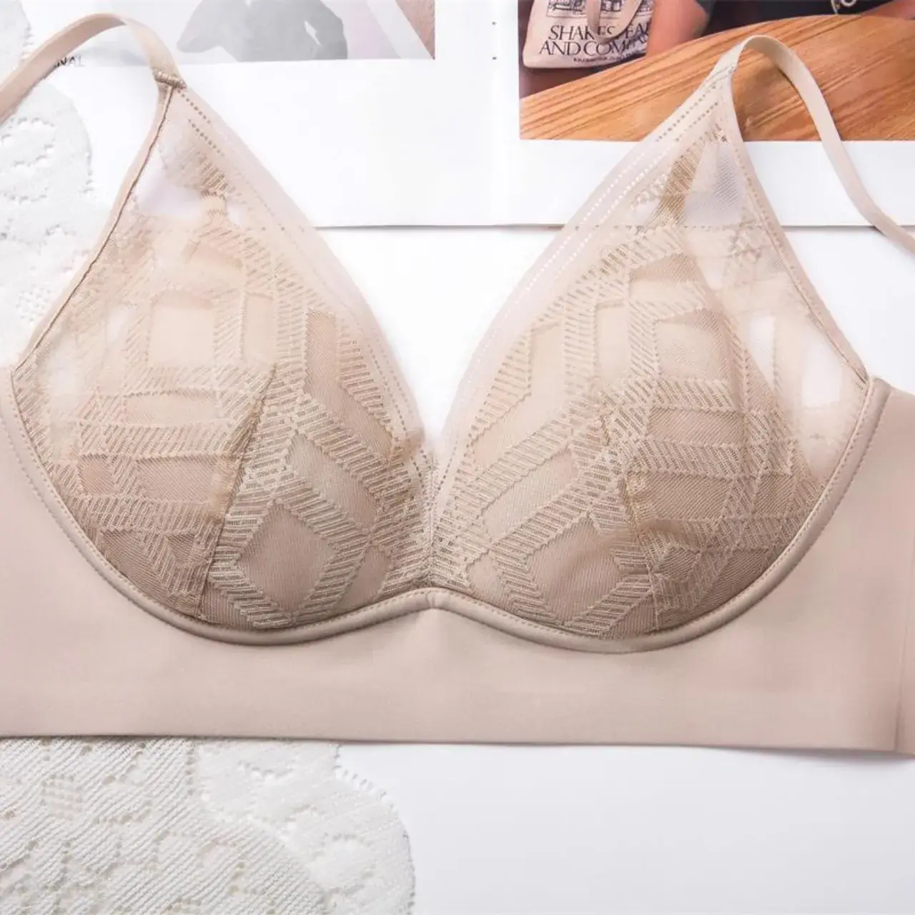 Summer Lace Triangle Cup Bra Large Chest No Trace - Image 7
