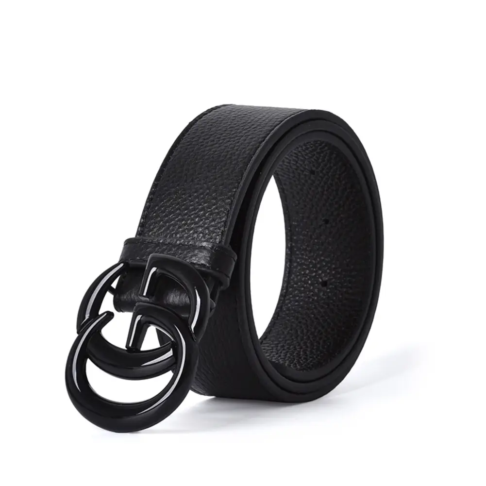 American Style Black Leather Belt with G- Buckle - Image 6