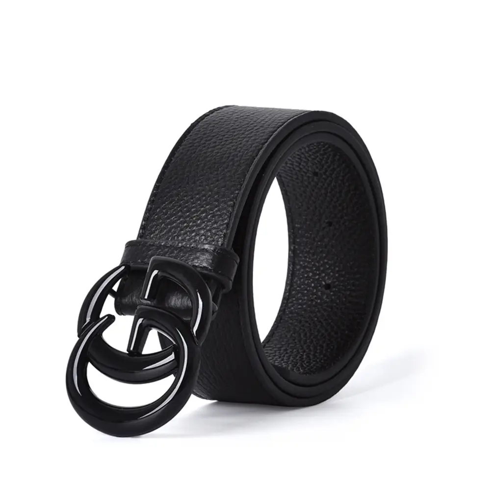 American Style Black Leather Belt with G- Buckle - Image 3
