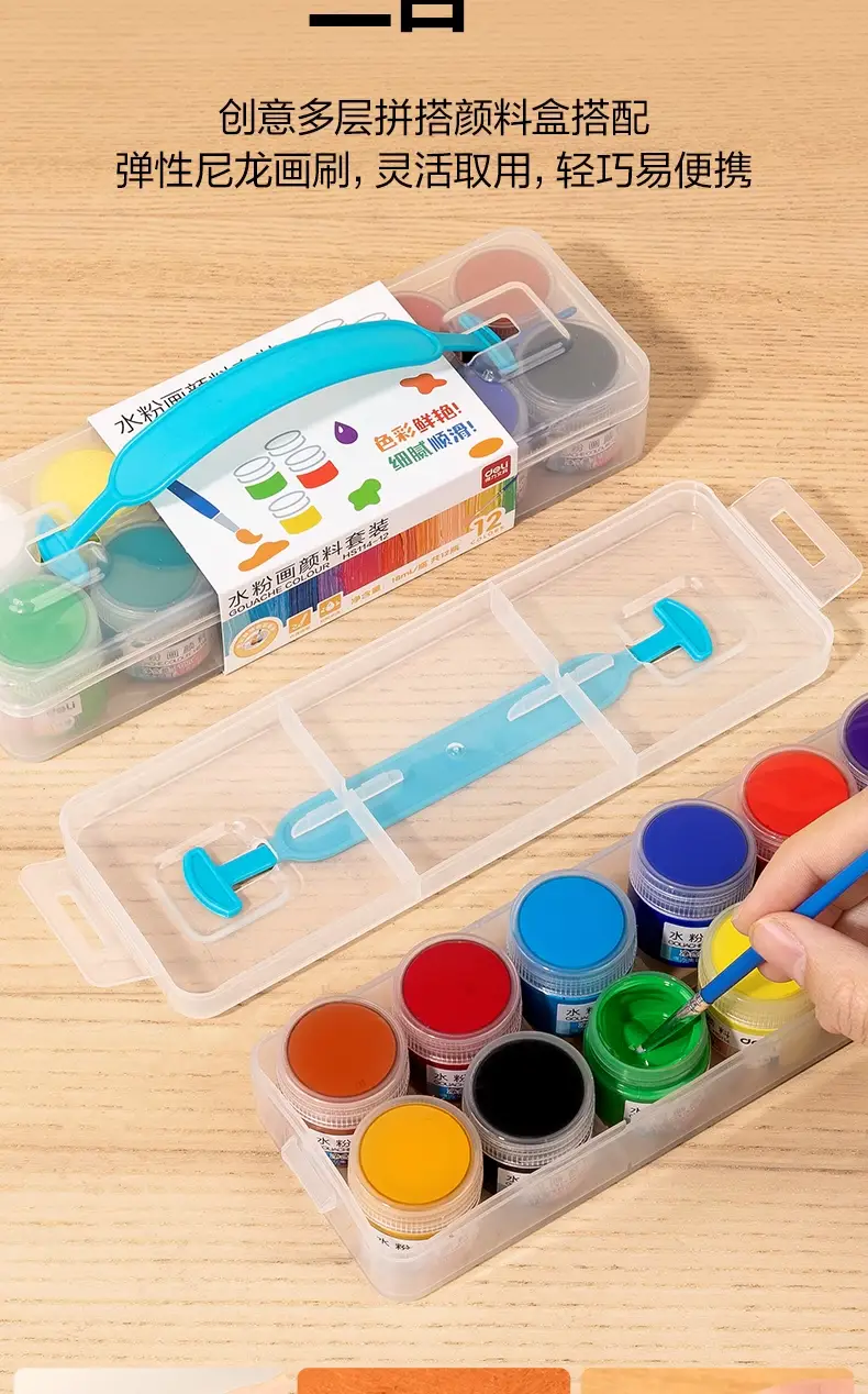 Deli watercolor gouache paint suit tools painting beginners children 24 color primary school students painting brush washable — feature 8