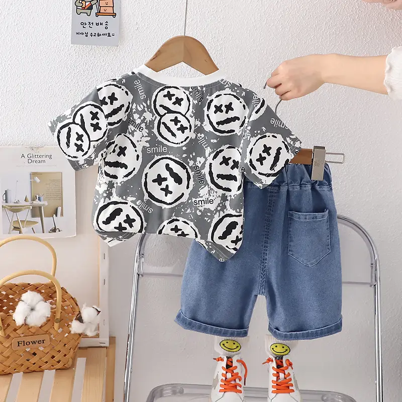 Boys 2Pc Printed T-Shirt Shorts Set Yellow Green Summer Wear - Image 5