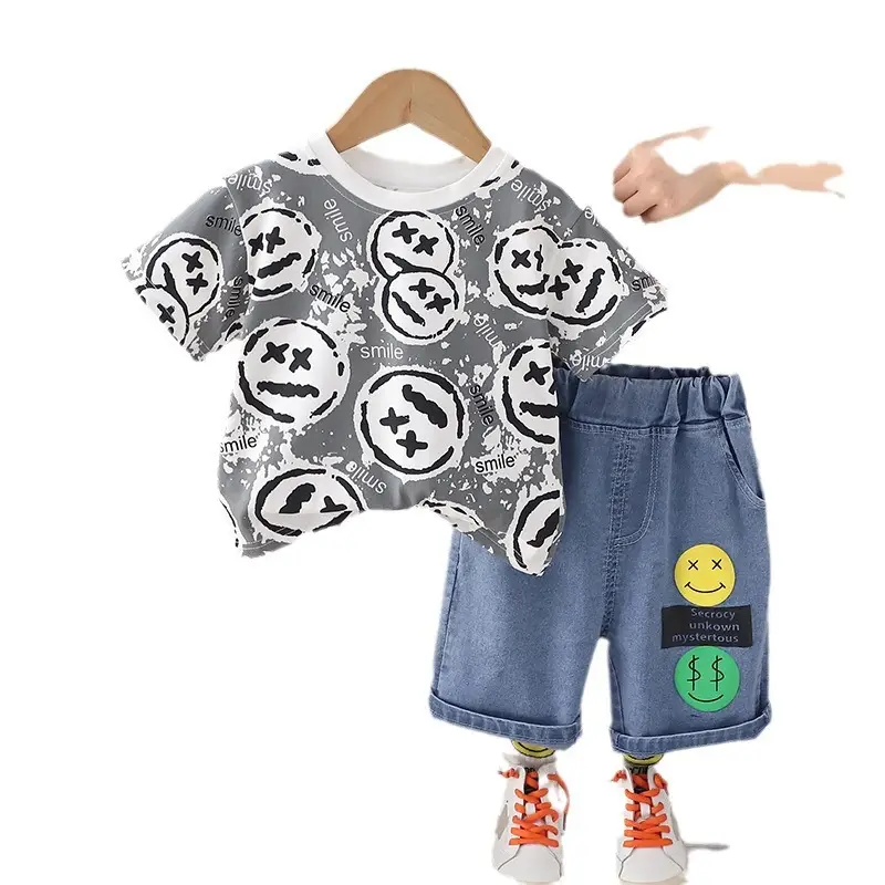 Boys 2Pc Printed T-Shirt Shorts Set Yellow Green Summer Wear - Image 6