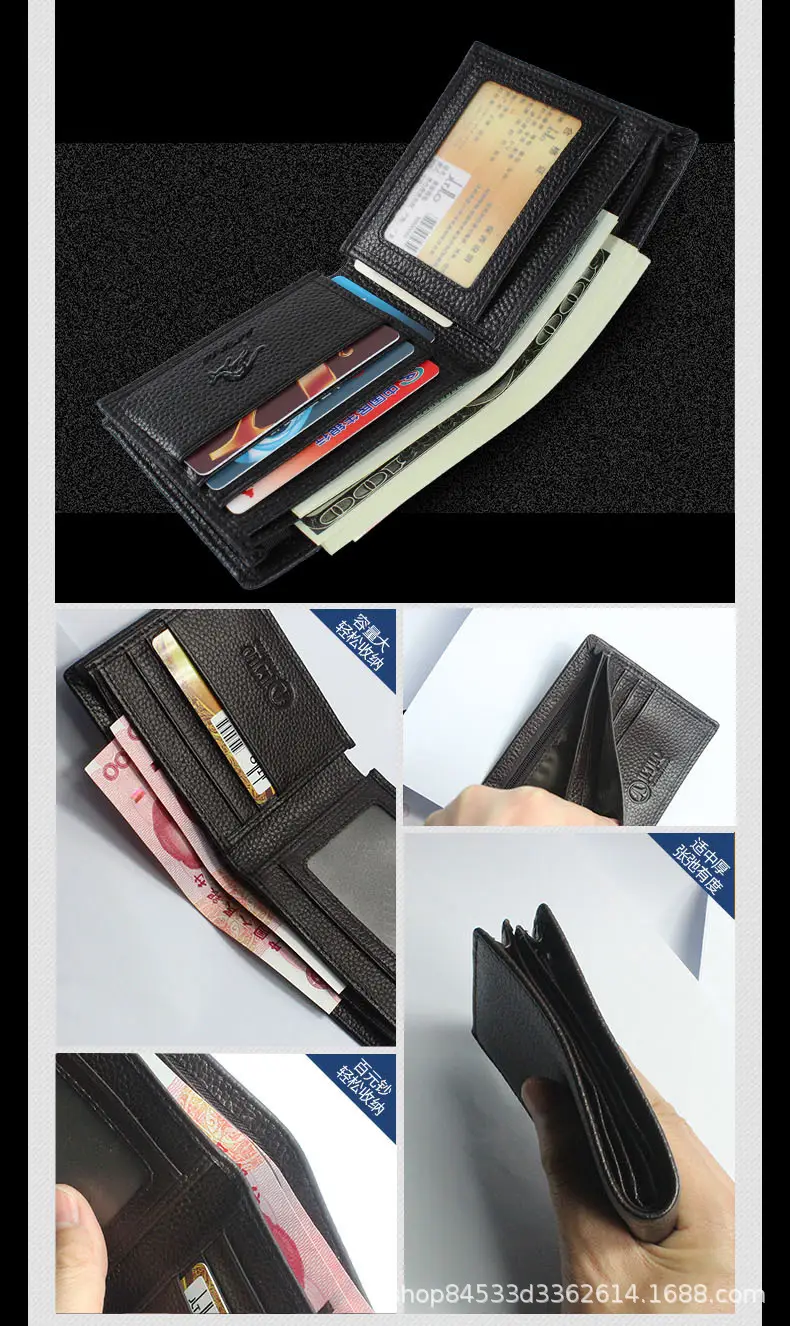 Kangaroo Domain Genuine Leather Wallet Cowhide Wallet Men's Short Cowhide Wallet with Zipper Trendy Driver's License Card Bag — feature 16