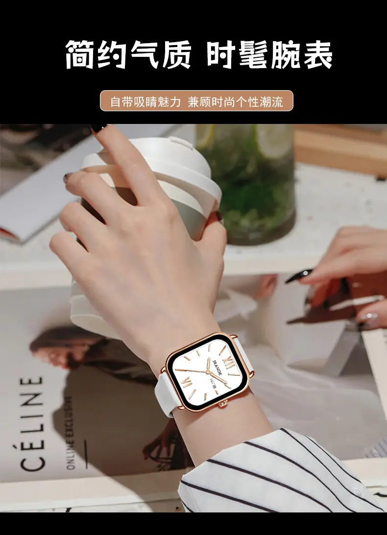 Korean Style Silicone Strap Women's Quartz Watch Black Dial — feature 4