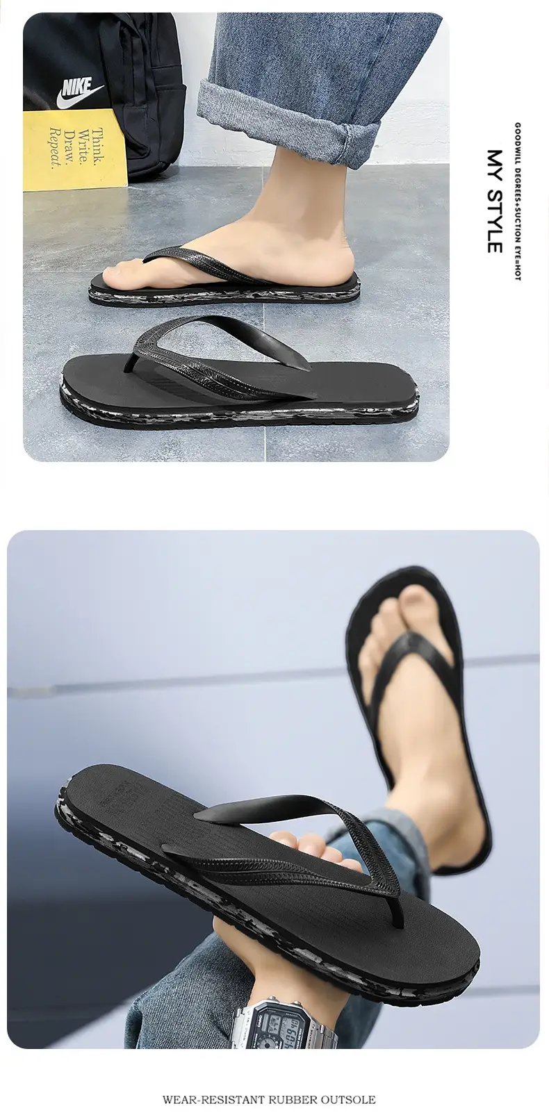 Slippers Men's Outdoor Summer Soft Bottom Non-Slip Deodorant Clip plus size 45 Lightweight Casual Vietnam Beach Flip Flops — feature 12