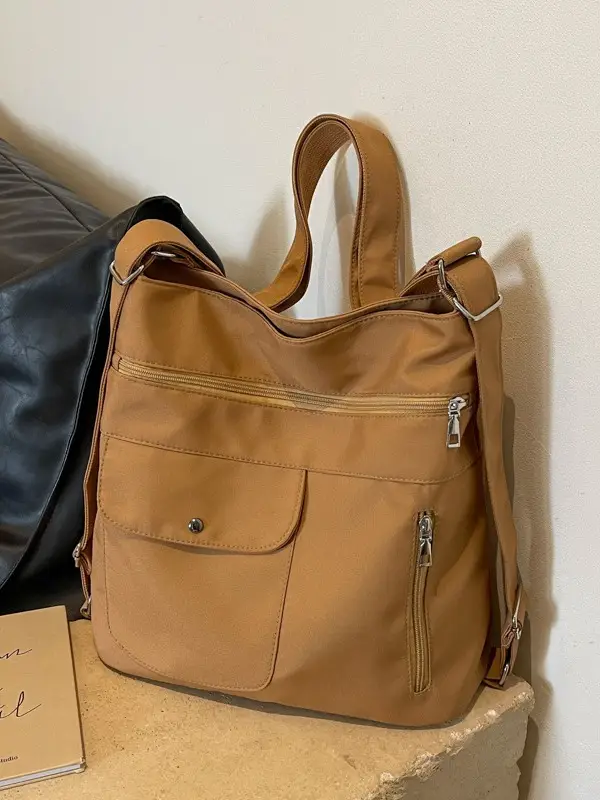 Women's Cream Textile Shoulder Bag 2024 Large Capacity - Image 5