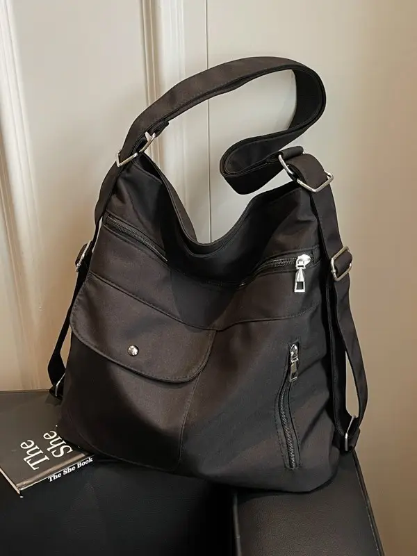 Women's Cream Textile Shoulder Bag 2024 Large Capacity - Image 6