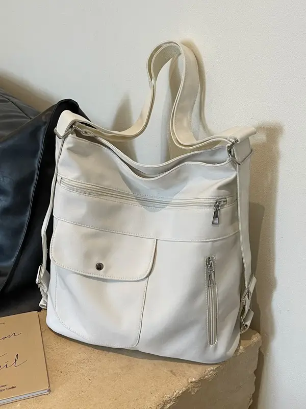Women's Cream Textile Shoulder Bag 2024 Large Capacity - Image 7