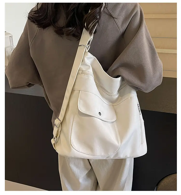 Women's Cream Textile Shoulder Bag 2024 Large Capacity — feature 1