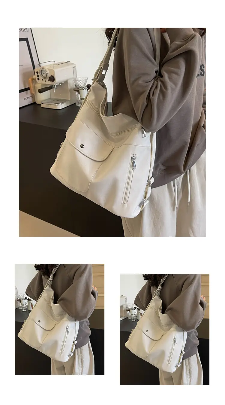 Women's Cream Textile Shoulder Bag 2024 Large Capacity — feature 10