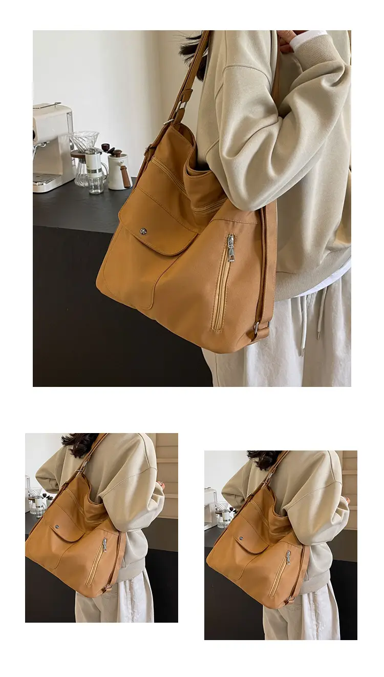 Women's Cream Textile Shoulder Bag 2024 Large Capacity — feature 11
