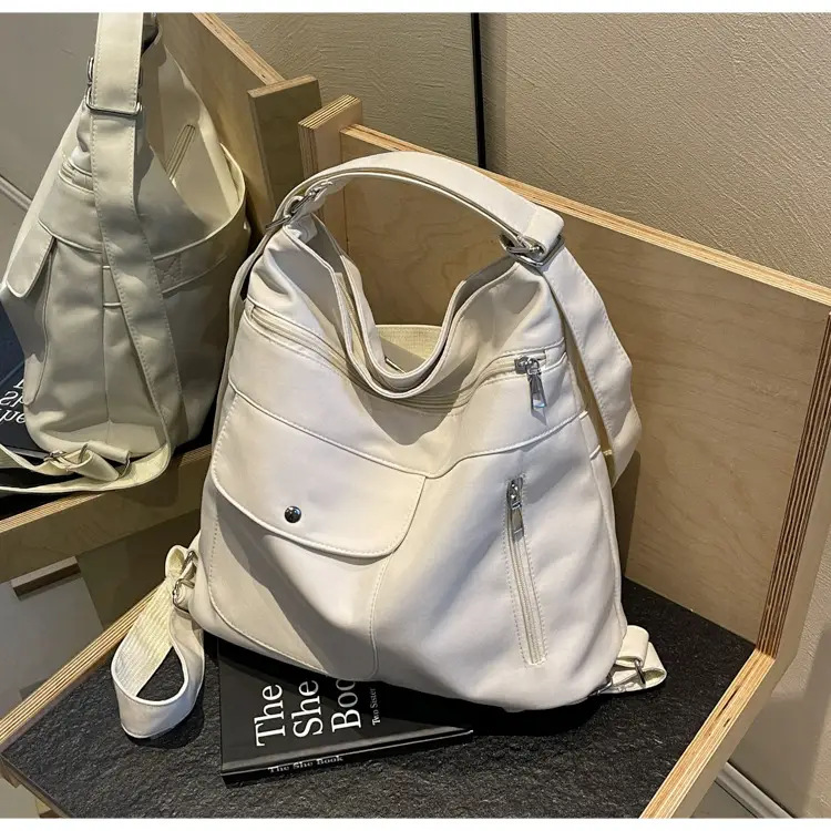 Women's Cream Textile Shoulder Bag 2024 Large Capacity — feature 14