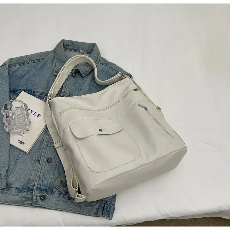 Women's Cream Textile Shoulder Bag 2024 Large Capacity — feature 16