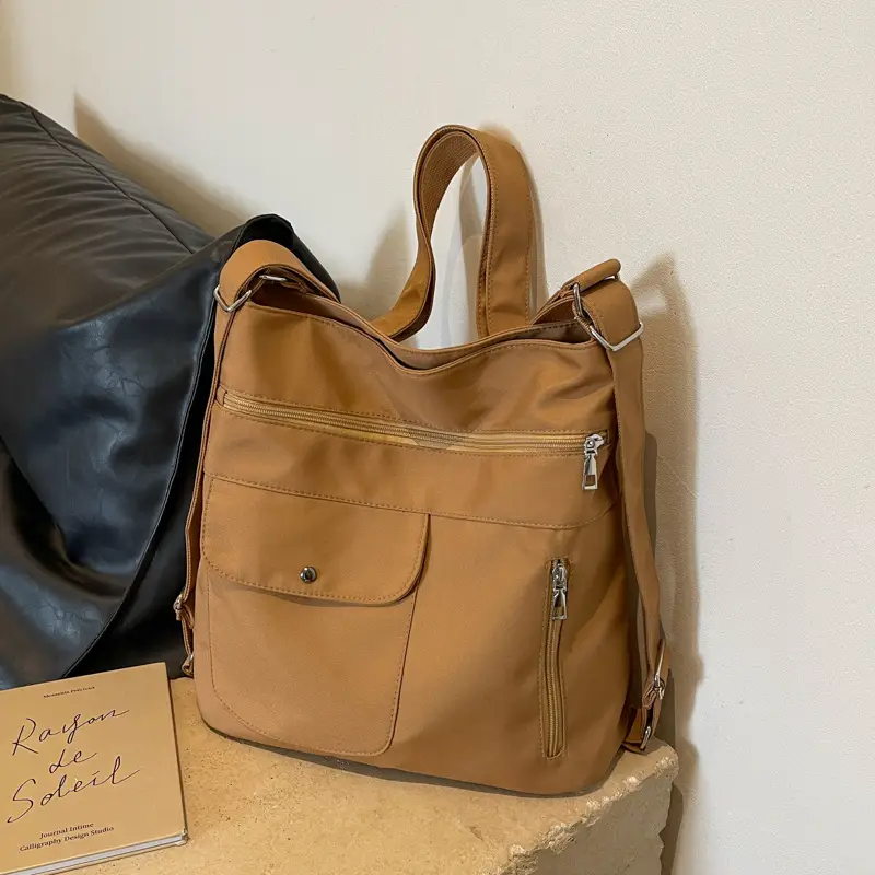 Women's Cream Textile Shoulder Bag 2024 Large Capacity - Image 3