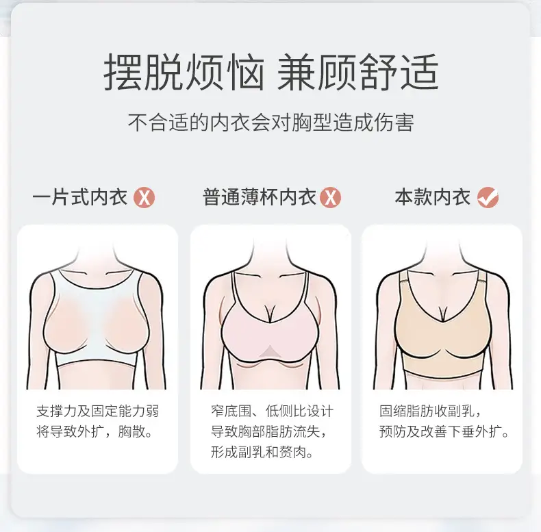 Summer Ultra-thin Rabbit Ears Underwear Women's Large Chest Small Breast Anti-sagging and Cool-feeling Traceless plus size Bra — feature 2