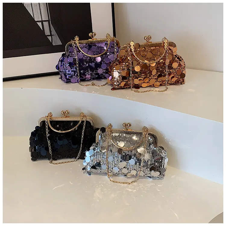 Black Sequin Chain Handbag Women Spring Summer Banquet - Image 5