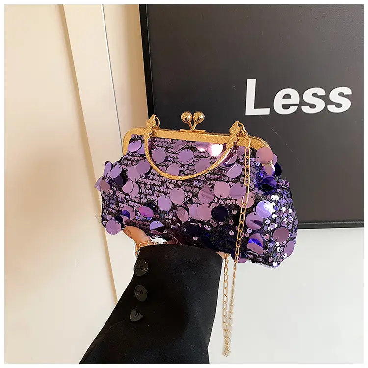 Black Sequin Chain Handbag Women Spring Summer Banquet - Image 6