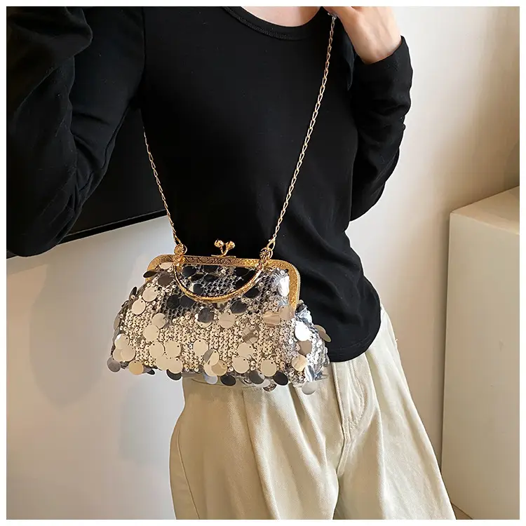 Black Sequin Chain Handbag Women Spring Summer Banquet - Image 7