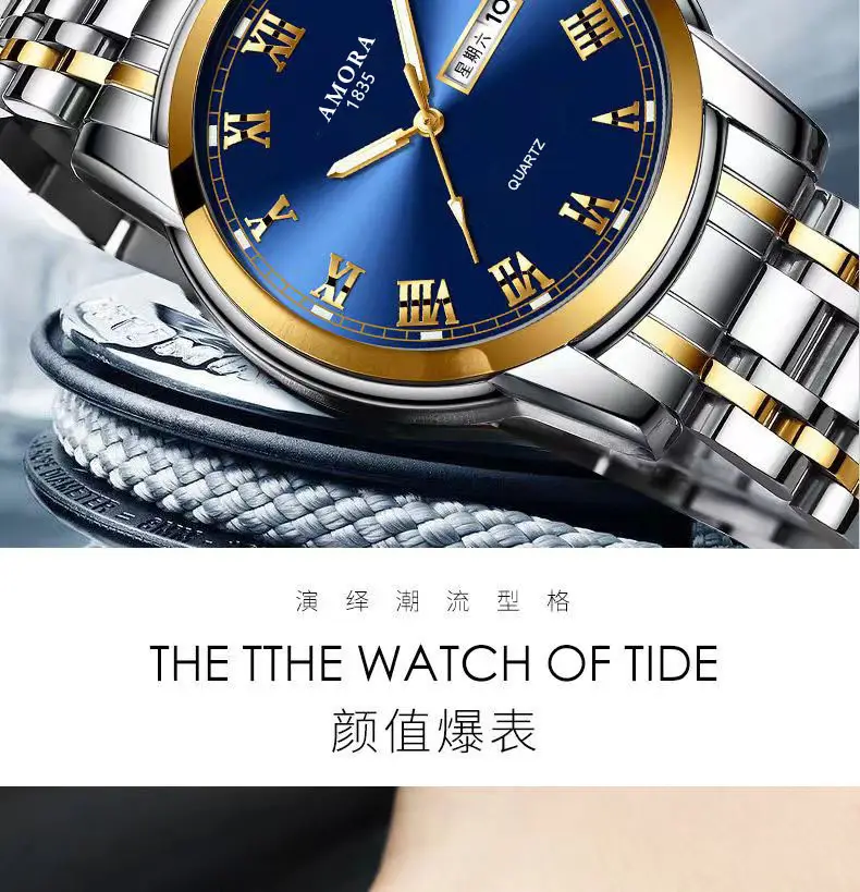 Men's Steel Band Quartz Watch with Weekly Calendar & Luminous Dial — feature 3