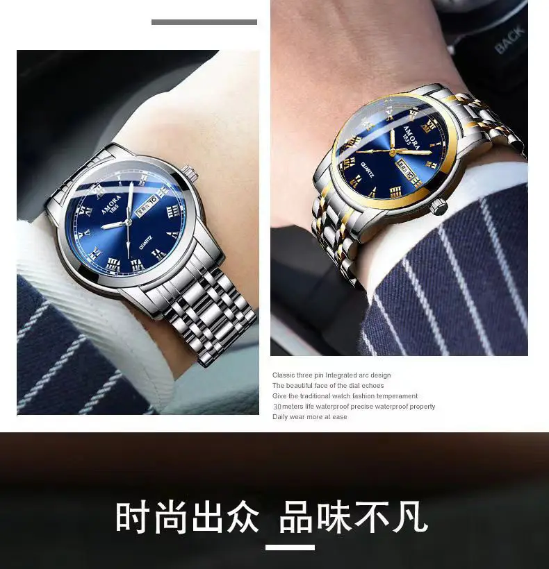 Men's Steel Band Quartz Watch with Weekly Calendar & Luminous Dial — feature 5