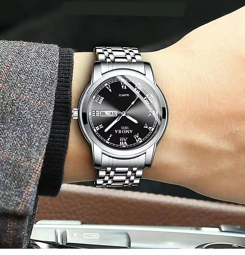 Men's Steel Band Quartz Watch with Weekly Calendar & Luminous Dial — feature 6