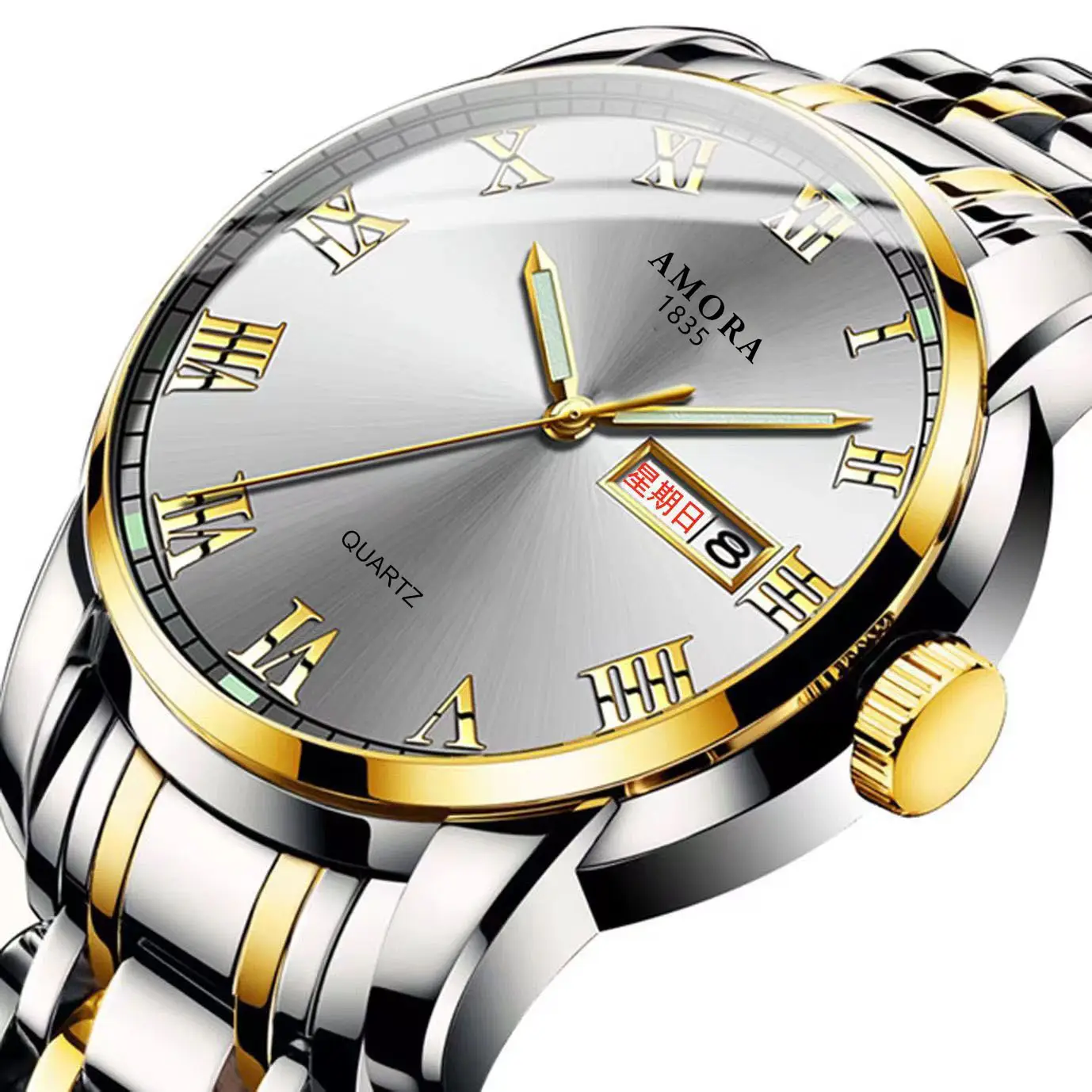 Men's Steel Band Quartz Watch with Weekly Calendar & Luminous Dial - Image 3