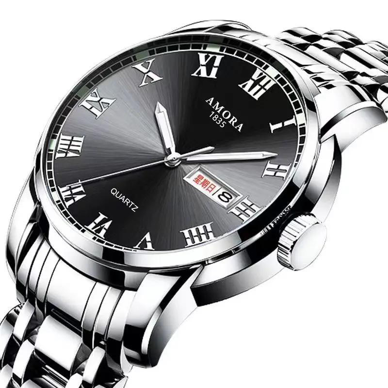Men's Steel Band Quartz Watch with Weekly Calendar & Luminous Dial - Image 4