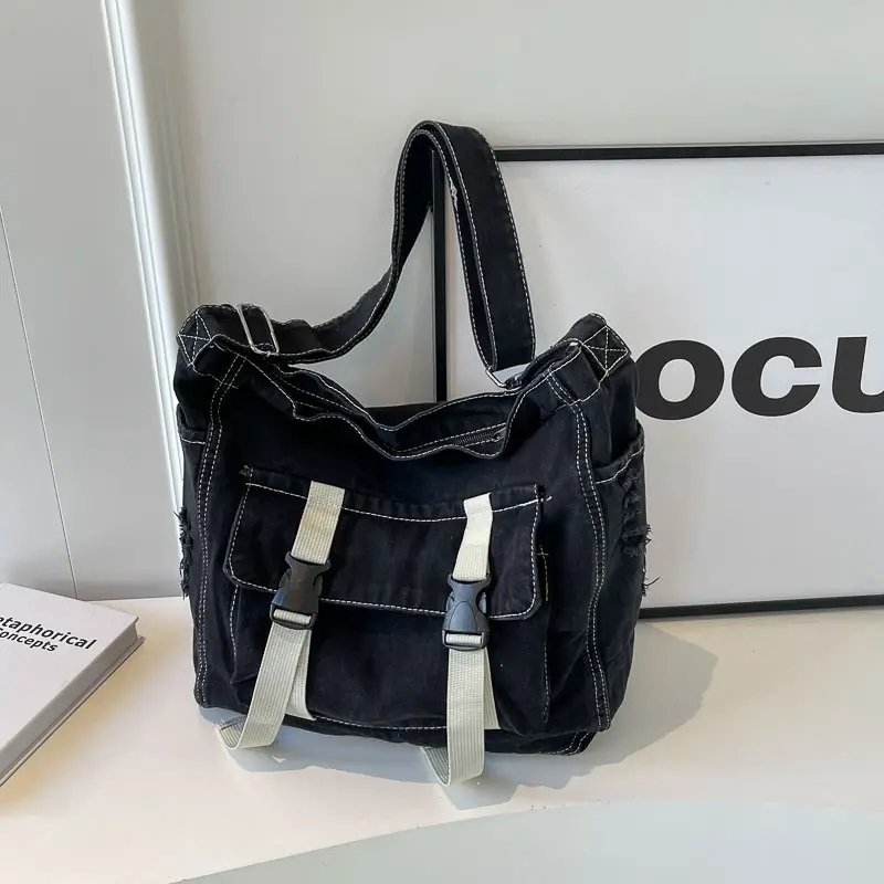Women Denim Shoulder Bag Vintage Artistic 2026 - Image 3