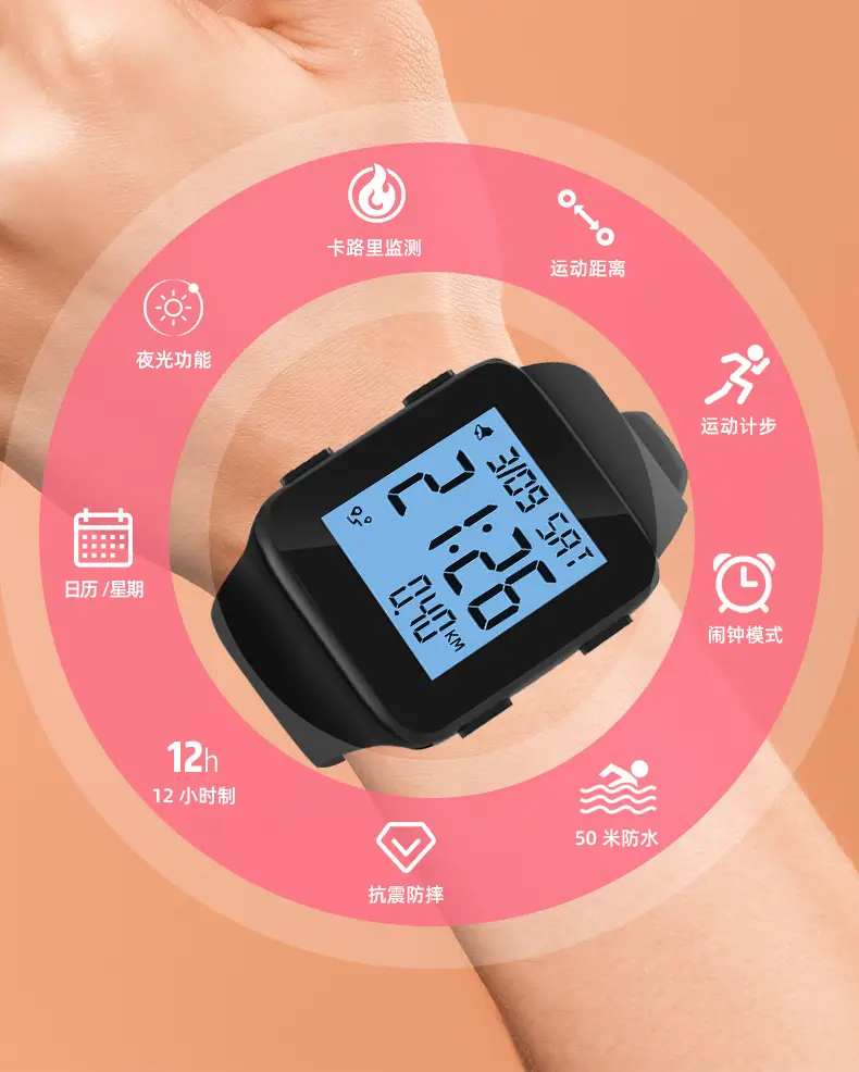 Blue Digital Step Counter Watch for Teens Middle School — feature 14