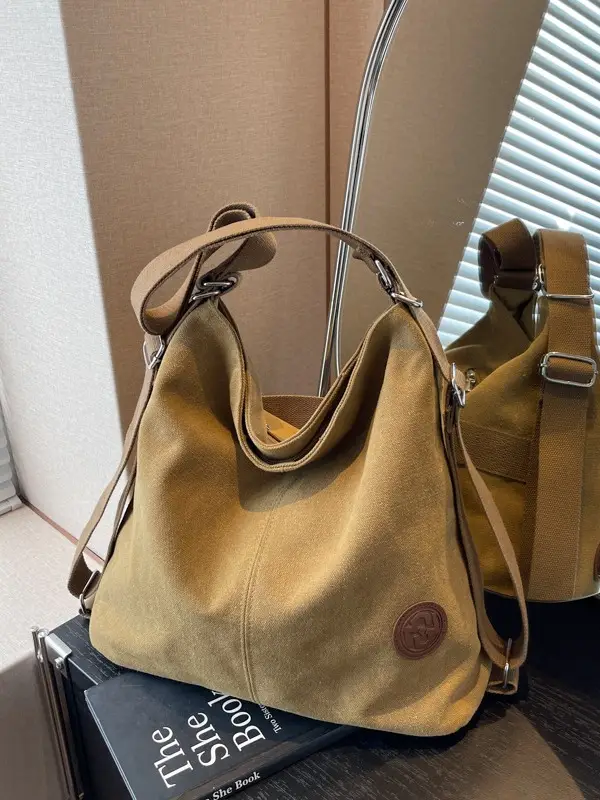 Women's Canvas Shoulder Bag Large Capacity Tan 2024 - Image 5