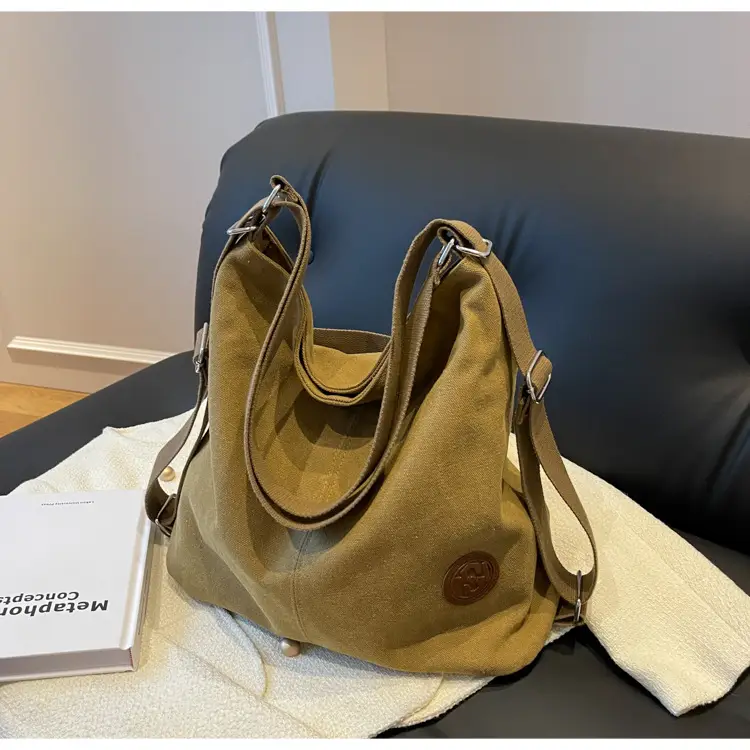 Women's Canvas Shoulder Bag Large Capacity Tan 2024 — feature 15