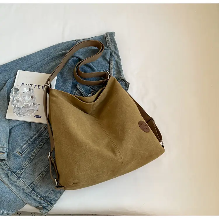 Women's Canvas Shoulder Bag Large Capacity Tan 2024 — feature 16