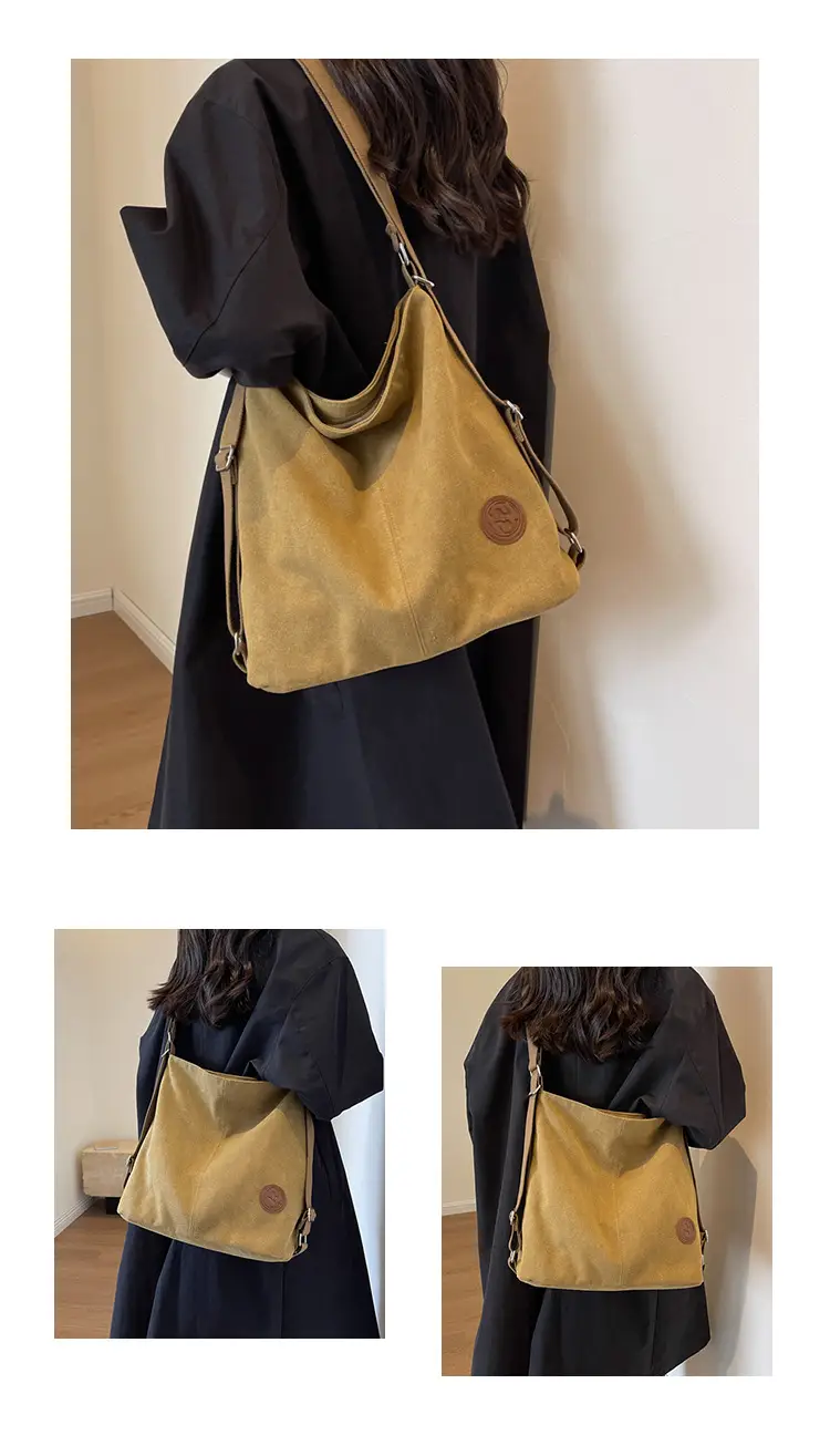 Women's Canvas Shoulder Bag Large Capacity Tan 2024 — feature 8